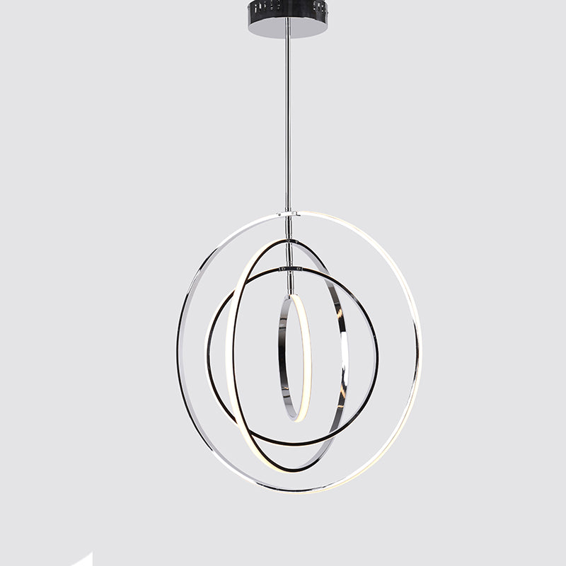 Modern Chrome 4-Ring LED Chandelier