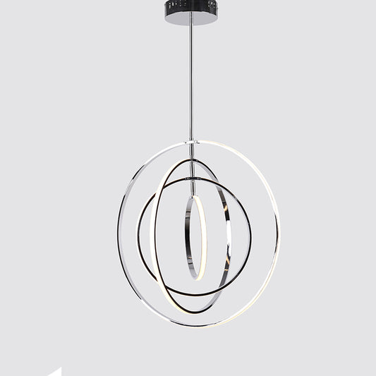 Modern Chrome 4-Ring LED Chandelier
