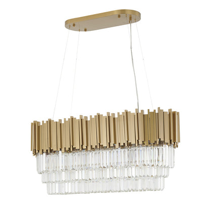 Gold Hairline Oval Chandelier With Three Tiers Of Hanging Clear Crystals