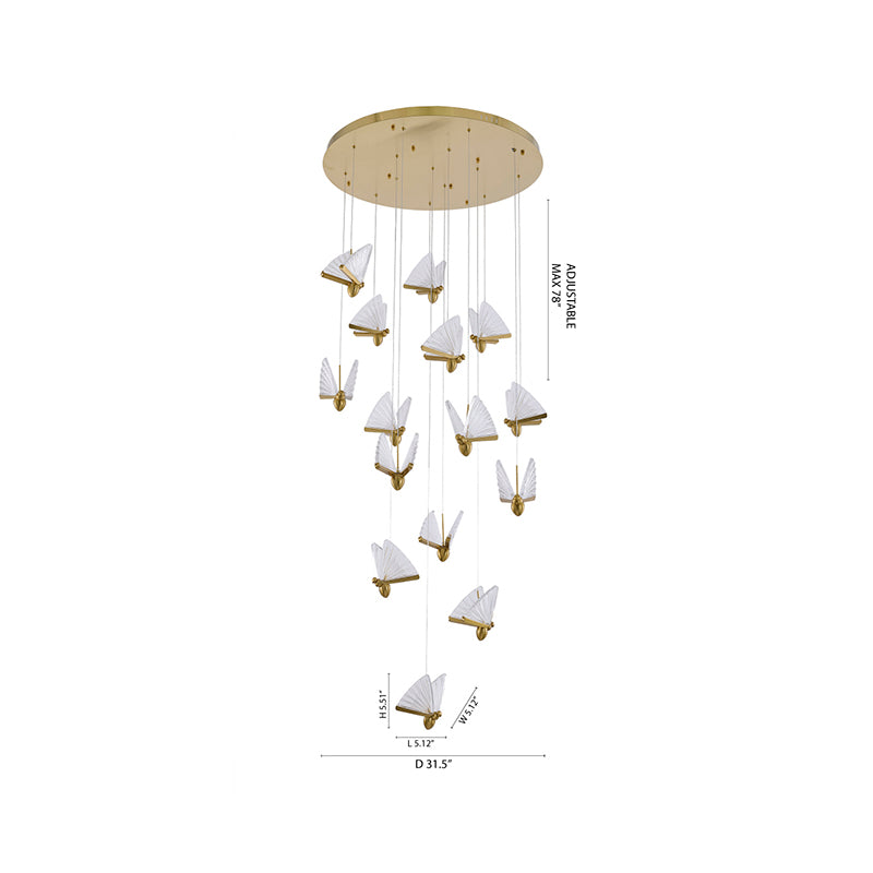 Brass Butterfly LED Chandelier 15 Heads