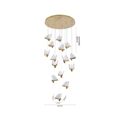 Brass Butterfly LED Chandelier 15 Heads