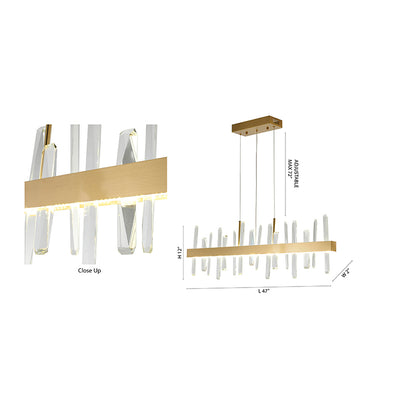 Gold Linear LED Chandelier with Clear Crystal