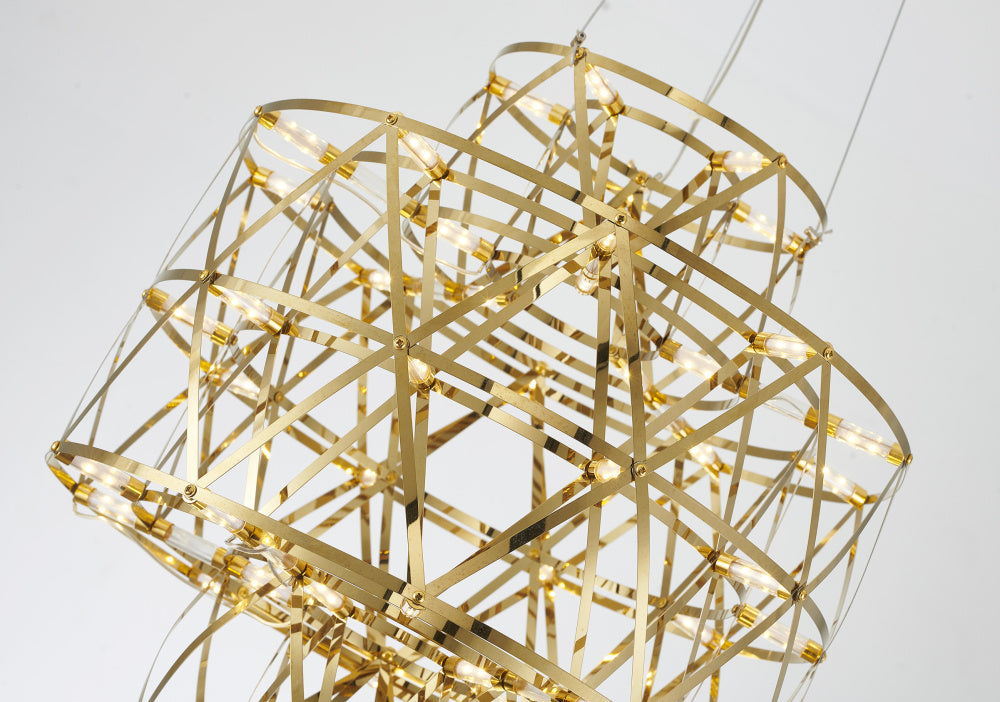 3 Tier 40-Light Dimmable Gold Stainless Steel LED Chandelier