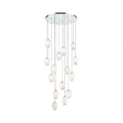 Round Metal Flushed Chandelier with Hanging White Glass Pendants