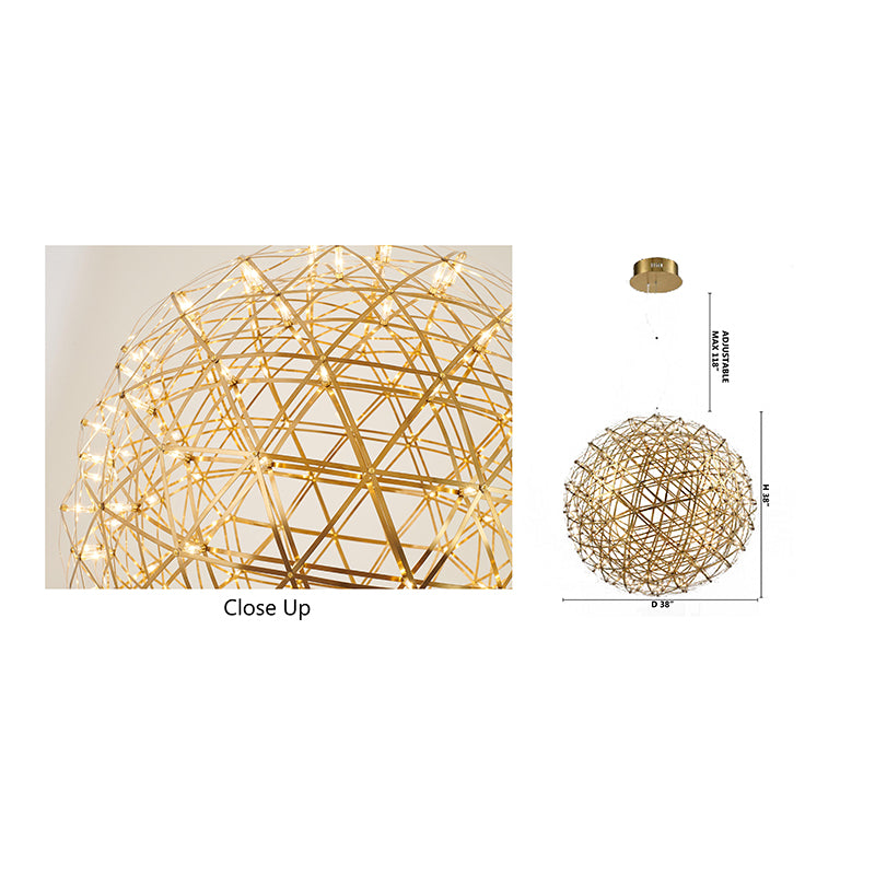 Gold LED Starburst Chandelier – 37" Modern Round Ceiling Light