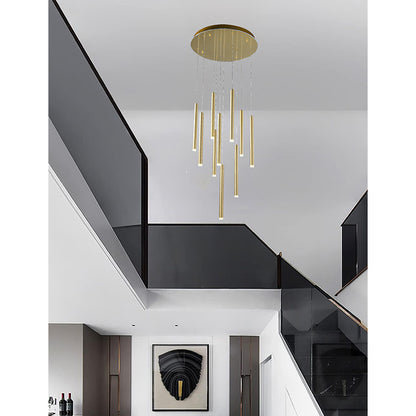 Gold LED Chandelier – Modern Hanging Rod Light with Frosted Diffusers