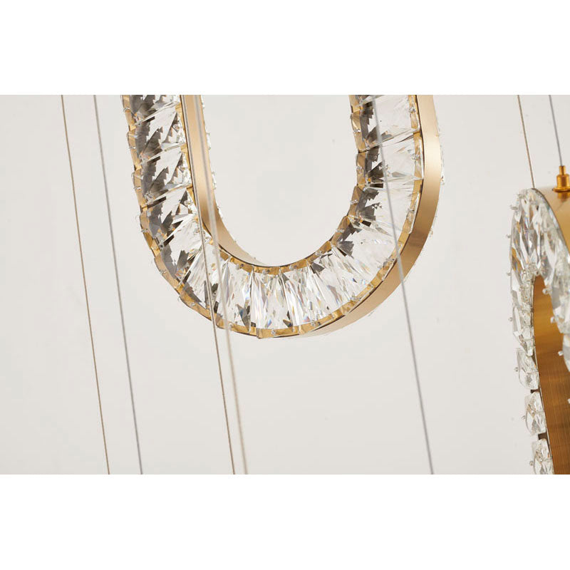 LED Chandelier With Oval Clear Crystal Hanging Pendants