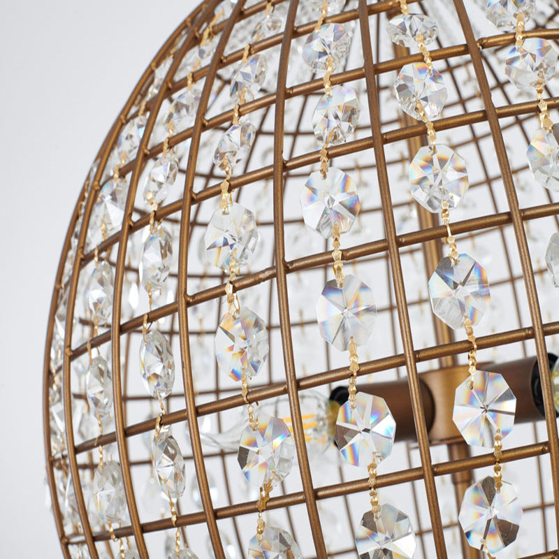 Bronze Sphere Orb Chandelier with Clear Crystals and Gold Hardware