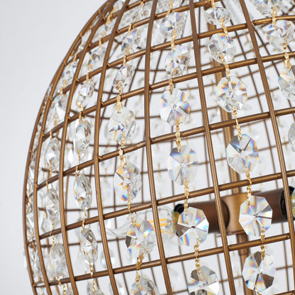 Bronze Sphere Orb Chandelier with Clear Crystals and Gold Hardware