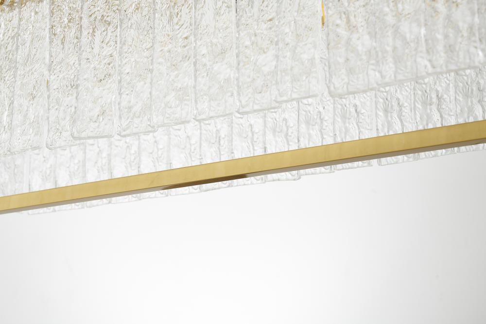 Rectangular Chandelier with Hanging Clear Rippled Glass