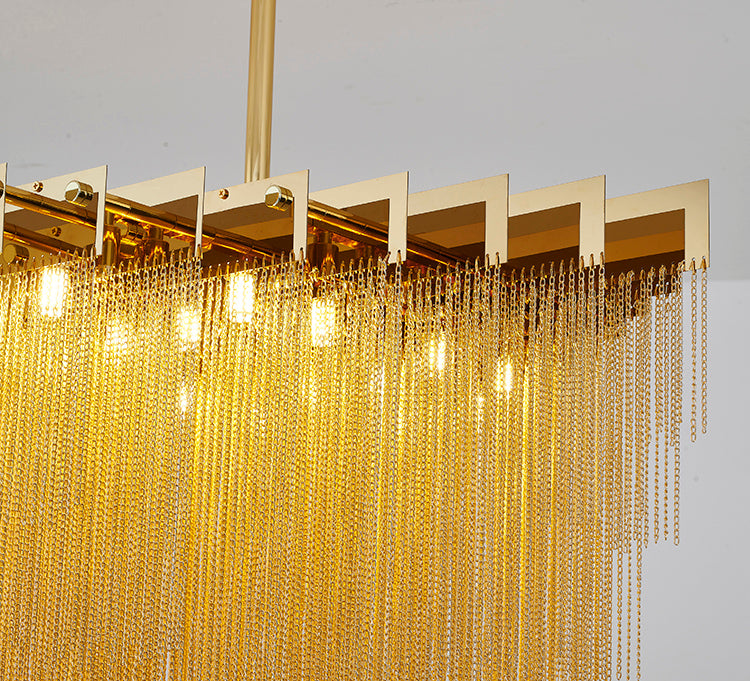 Gold Prism Chandelier With Hanging Aluminium Chains