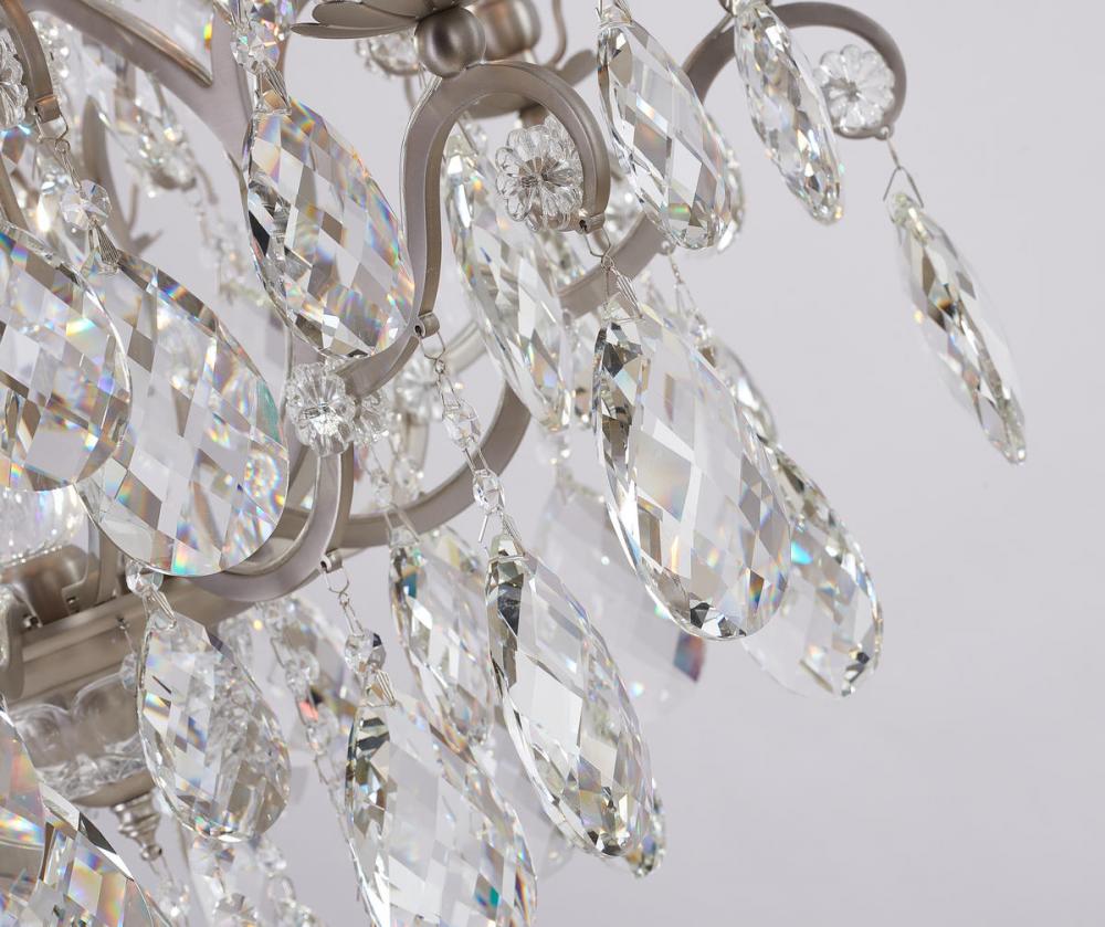 Pewter Iron Frame Chandelier with Clear Hanging Crystals