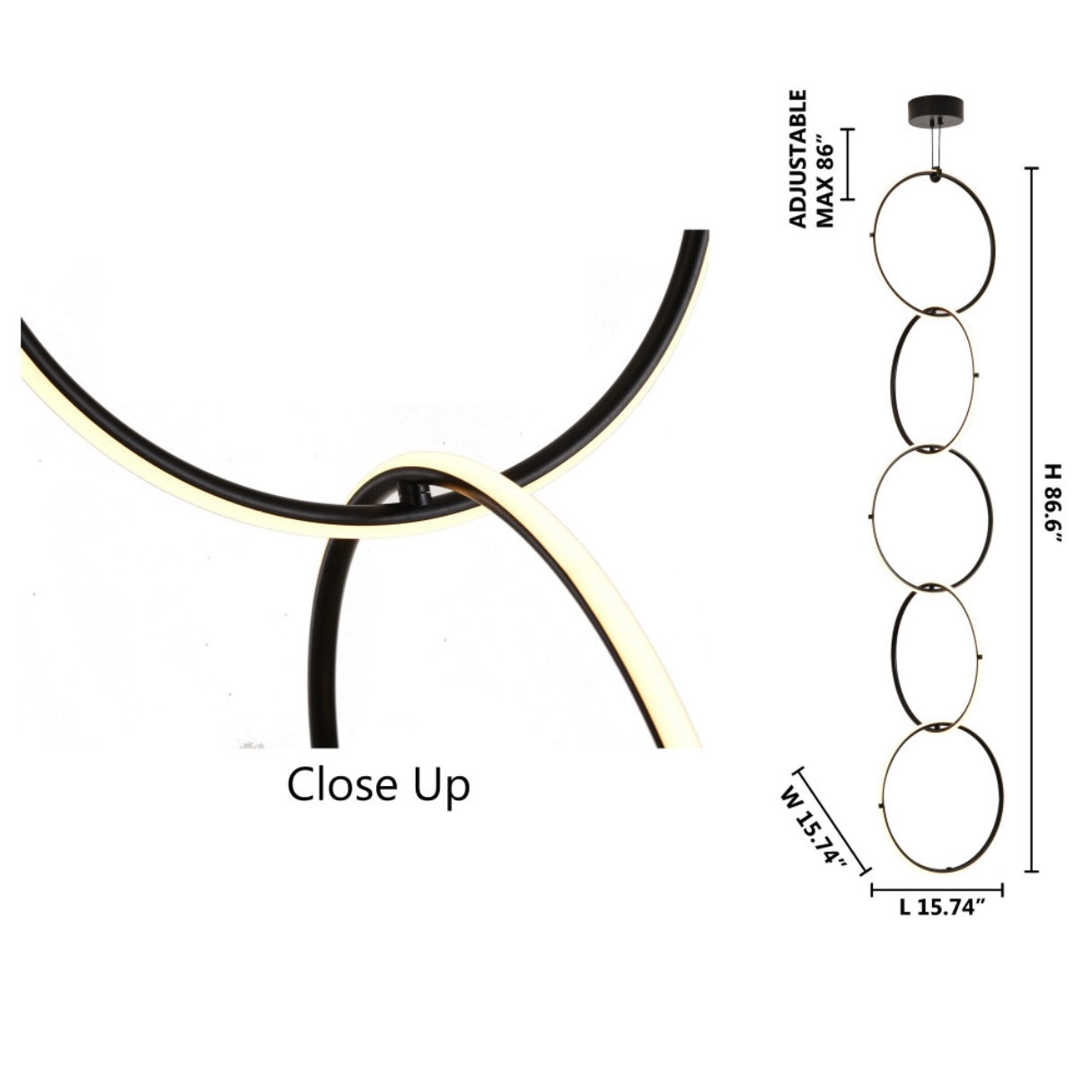 Black 5-Ring LED Chandelier