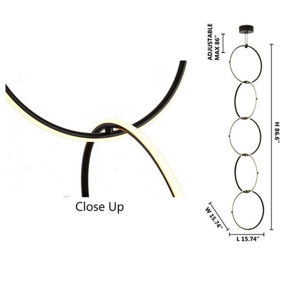 Black 5-Ring LED Chandelier