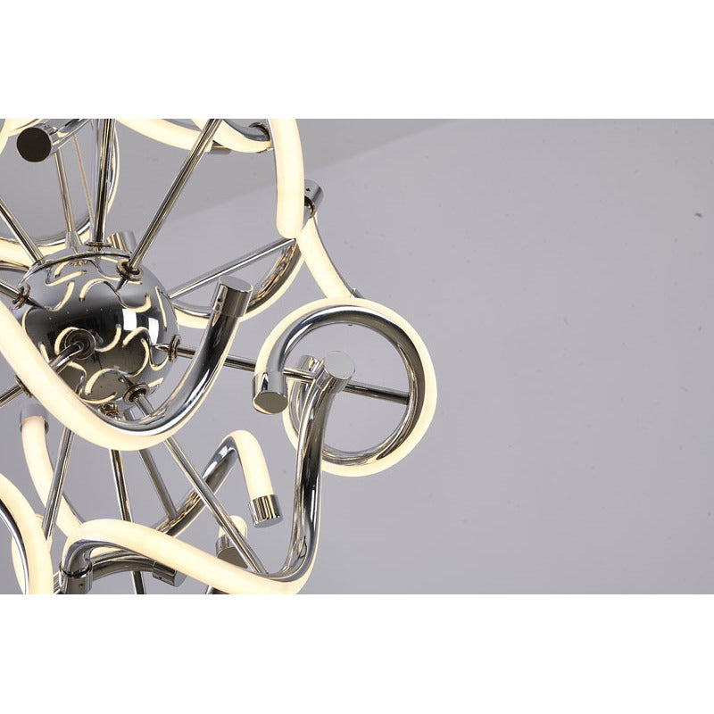 Chrome Spiral LED Chandelier – Modern Round Pendant with Silicone Diffusers