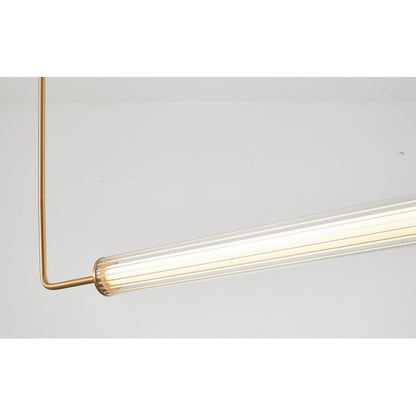 Sleek Brass Frame LED Chandelier with Dual Glass Cylinder Shades