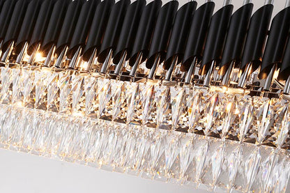 Black & Chrome Rectangular Chandelier With Clear Hanging Crystals