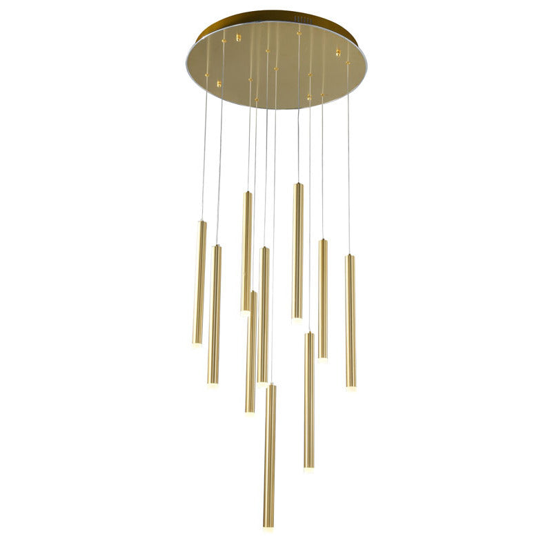 Gold LED Chandelier – Modern Hanging Rod Light with Frosted Diffusers