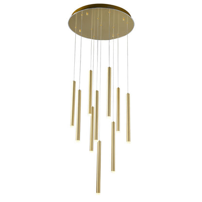 Gold LED Chandelier – Modern Hanging Rod Light with Frosted Diffusers