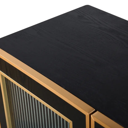 Ebony and Gold 3 Door Wooden Cabinet