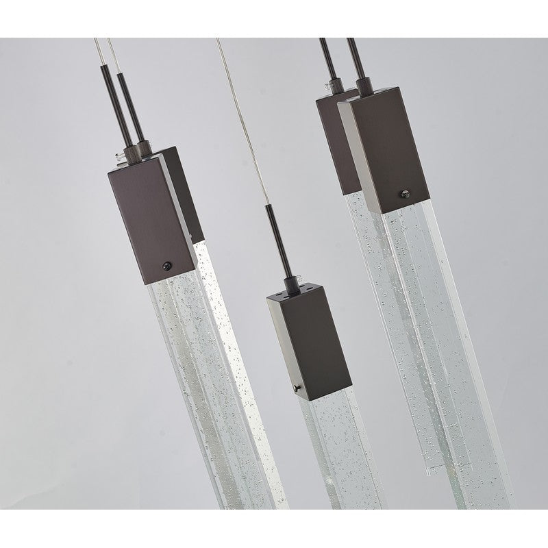 Flushed Chrome Frame Chandelier with Hanging Clear Block Crystal Pendants