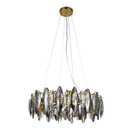 Round Brass Chandelier With Clear & Smoke Crystals