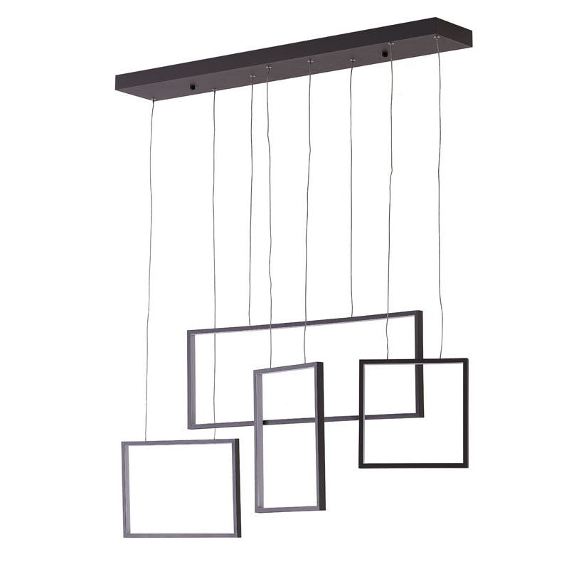 Coffee Brown Frame LED Chandelier With Hanging Box Pendants