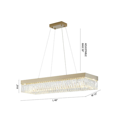 Gold Hairline LED Chandelier With Clear Hanging Crystals