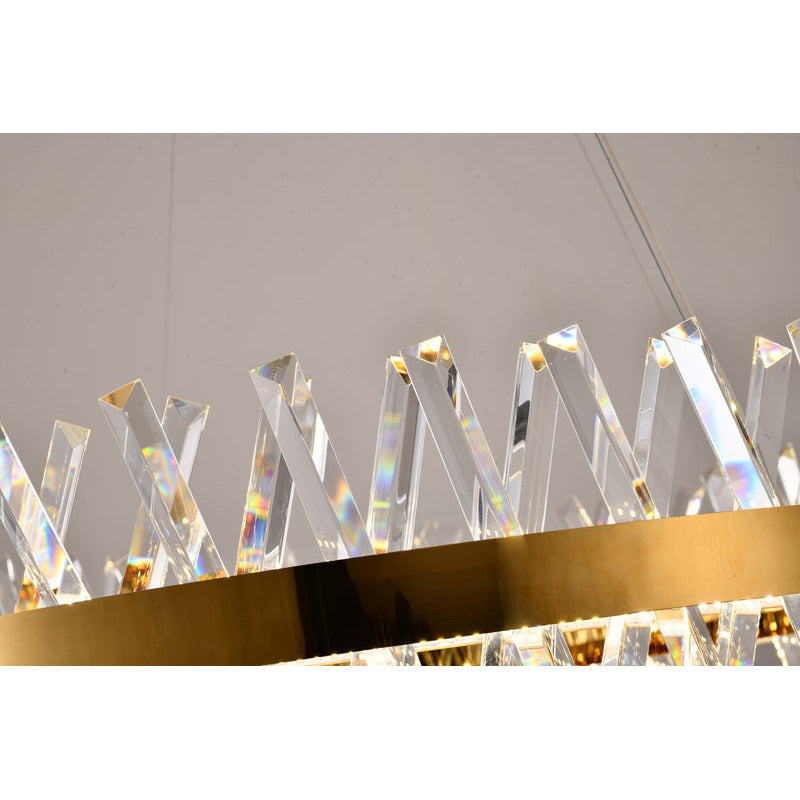 Round Gold Frame Chandelier With Clear Crystals