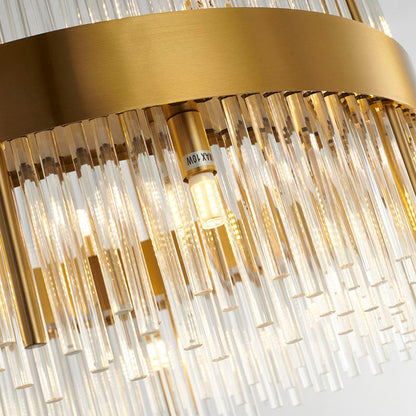 Gold Halo Frame Chandelier with Clear Glass Rods