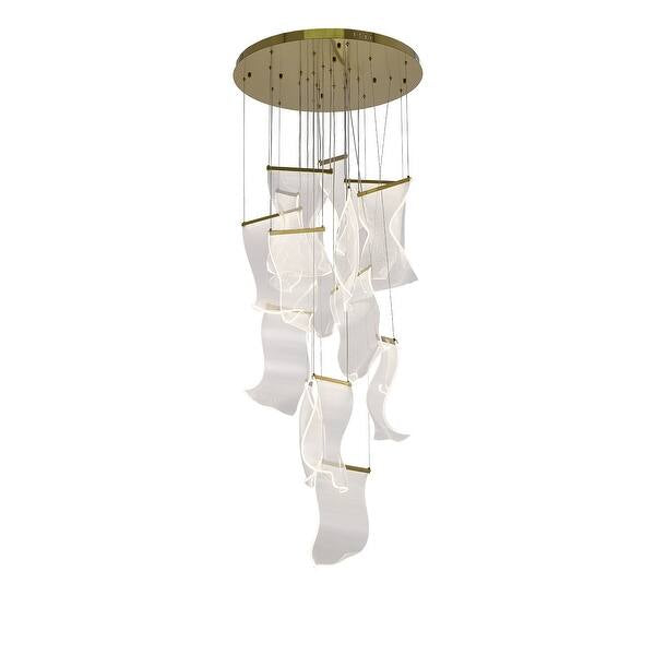 Modern Brass Chandelier with Crumbled Acrylic Pendants