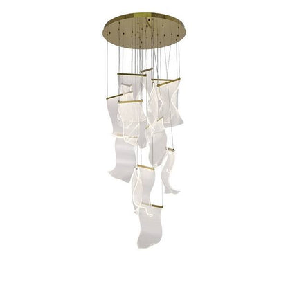 Modern Brass Chandelier with Crumbled Acrylic Pendants