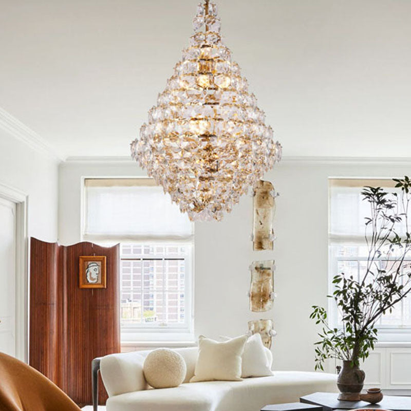 Chrome Frame Chandelier With Clear Hanging Crystals