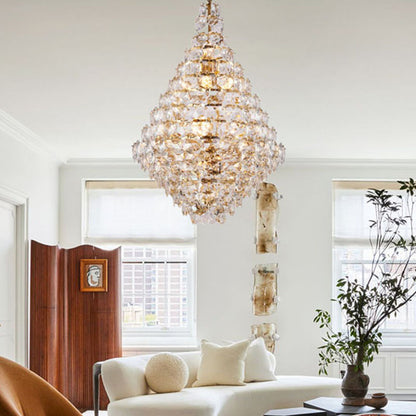 Chrome Frame Chandelier With Clear Hanging Crystals