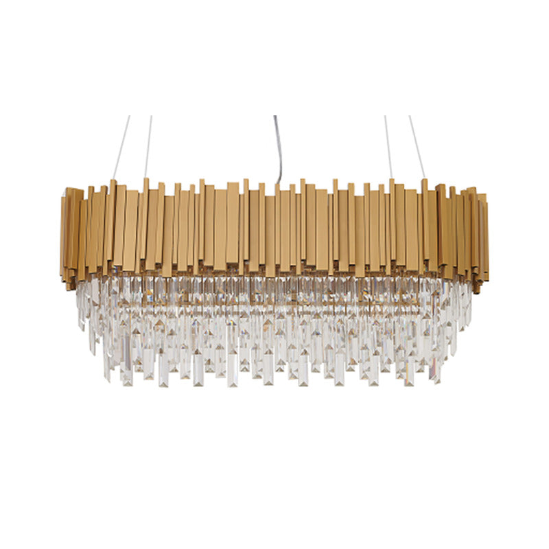 Chrome/Gold Chandelier With Clear Hanging Crystals