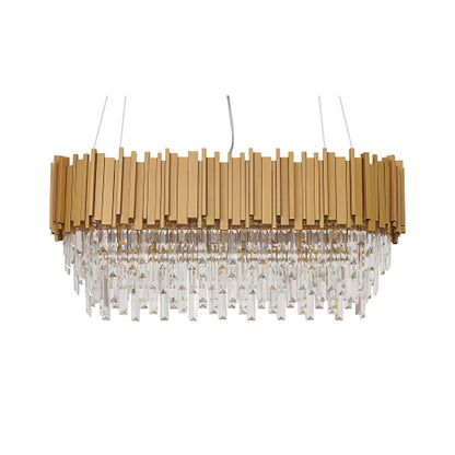 Chrome/Gold Chandelier With Clear Hanging Crystals