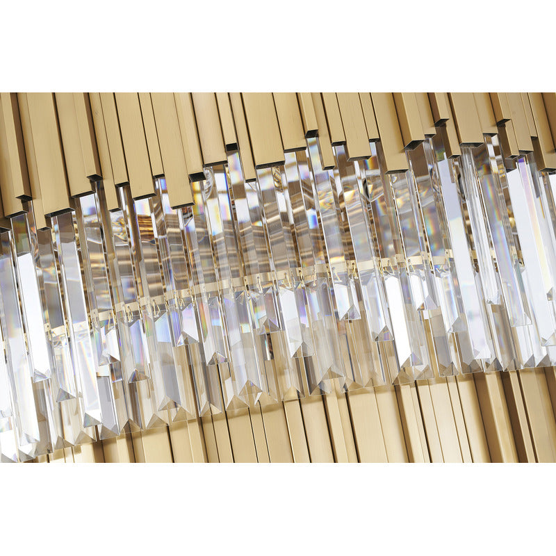 Six Tier Brushed Brass Chandelier With Clear Hanging Crystals