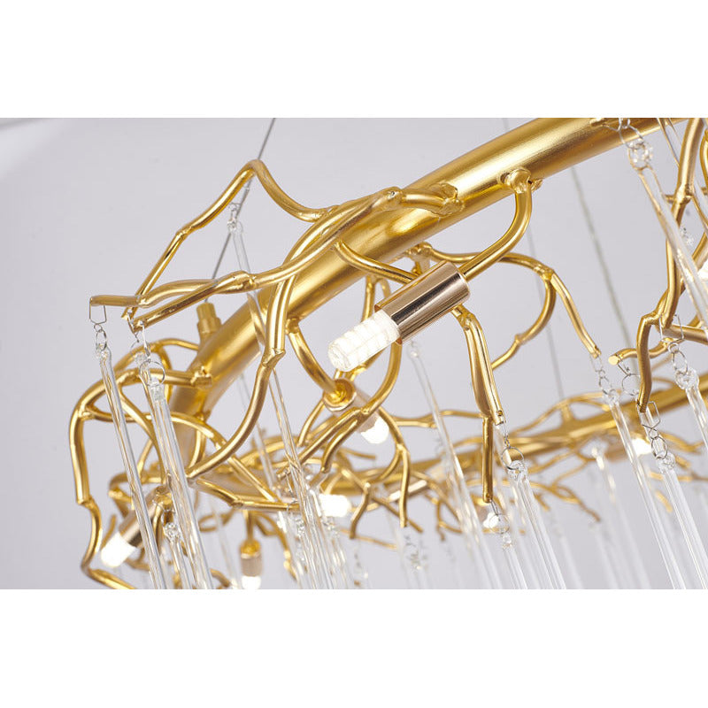 Gold Aluminium Chandelier With Clear Glass Hanging Drops