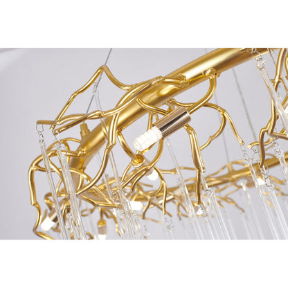 Gold Aluminium Chandelier With Clear Glass Hanging Drops