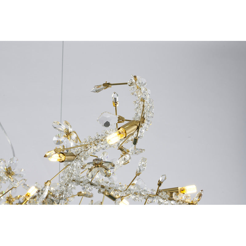 Gold Clear And Champagne Crystal Branch Chandelier With Flower Accents