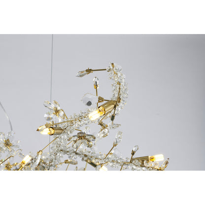 Gold Clear And Champagne Crystal Branch Chandelier With Flower Accents