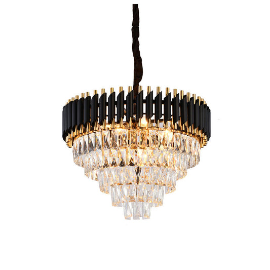 Black & Gold Chandelier With Clear Hanging Crystals