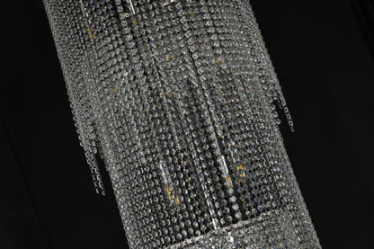 Chrome Flushed Chandelier featuring Clear Hanging Crystals