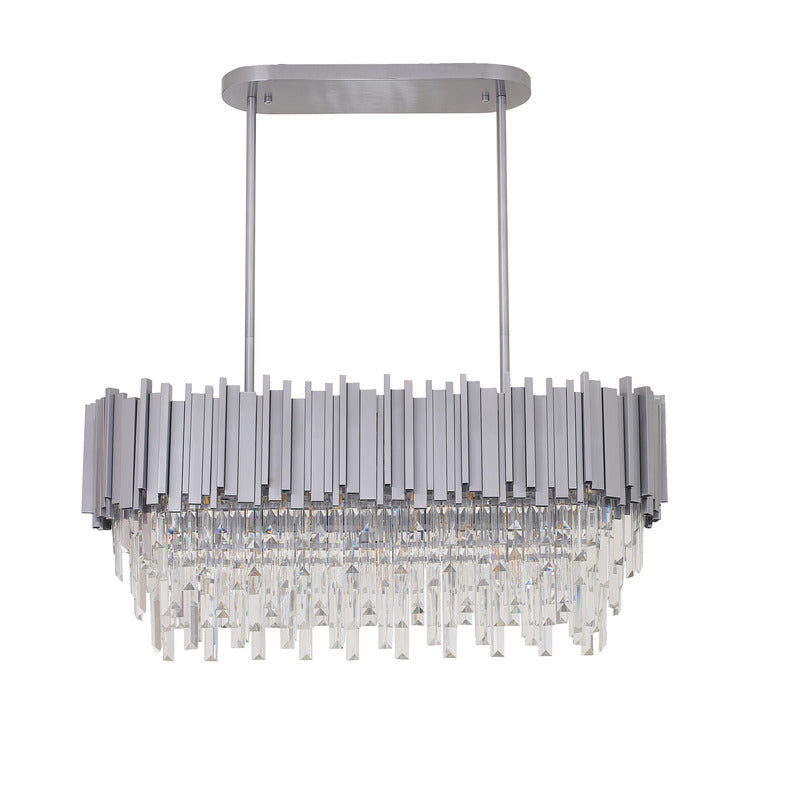 Satin Nickel Electroplated Frame Chandelier With Clear Hanging Crystals