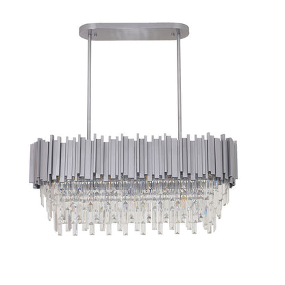 Satin Nickel Electroplated Frame Chandelier With Clear Hanging Crystals