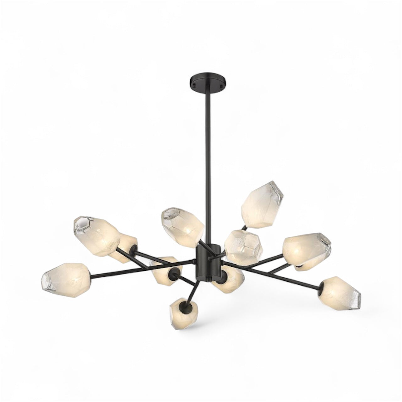 Gold Branch Chandelier with White Glass Shades