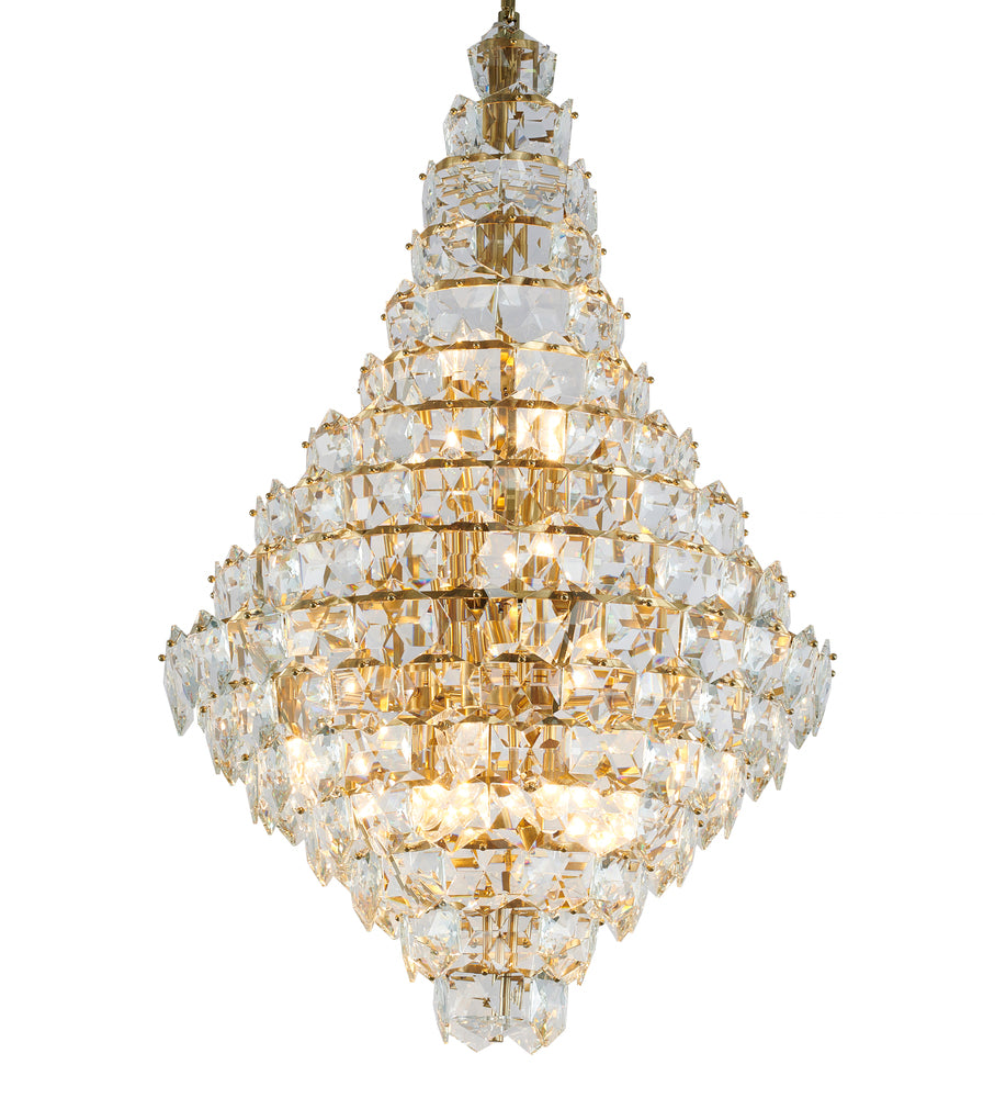 Brass Frame Chandelier With Clear Hanging Crystals