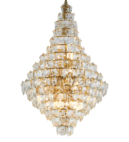 Brass Frame Chandelier With Clear Hanging Crystals
