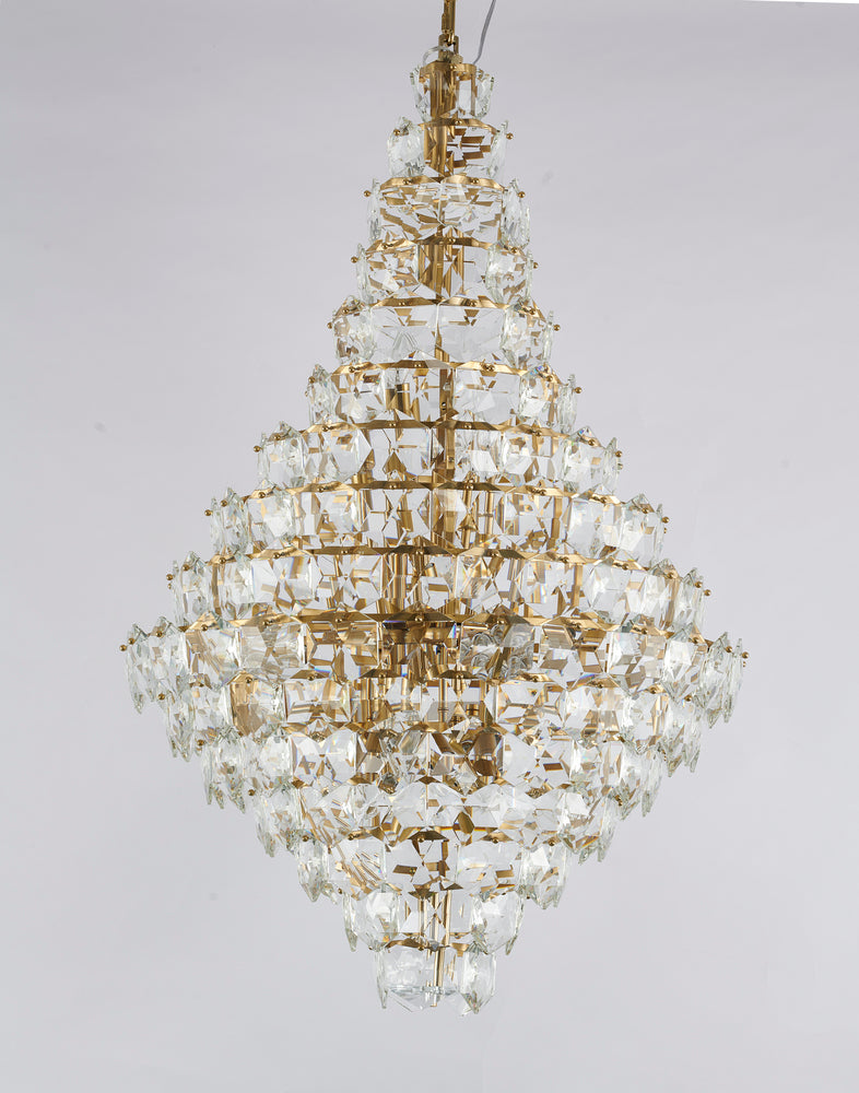Brass Frame Chandelier With Clear Hanging Crystals