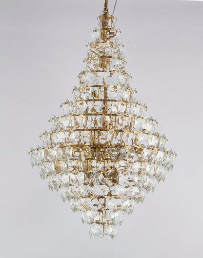 Brass Frame Chandelier With Clear Hanging Crystals